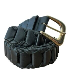 Vintage Capezio Woven Black Leather Belt Gold Buckle Made in Argentina